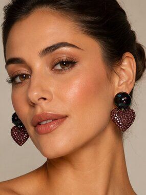 Parfois Black Heart Pendant Rhinestone Earrings